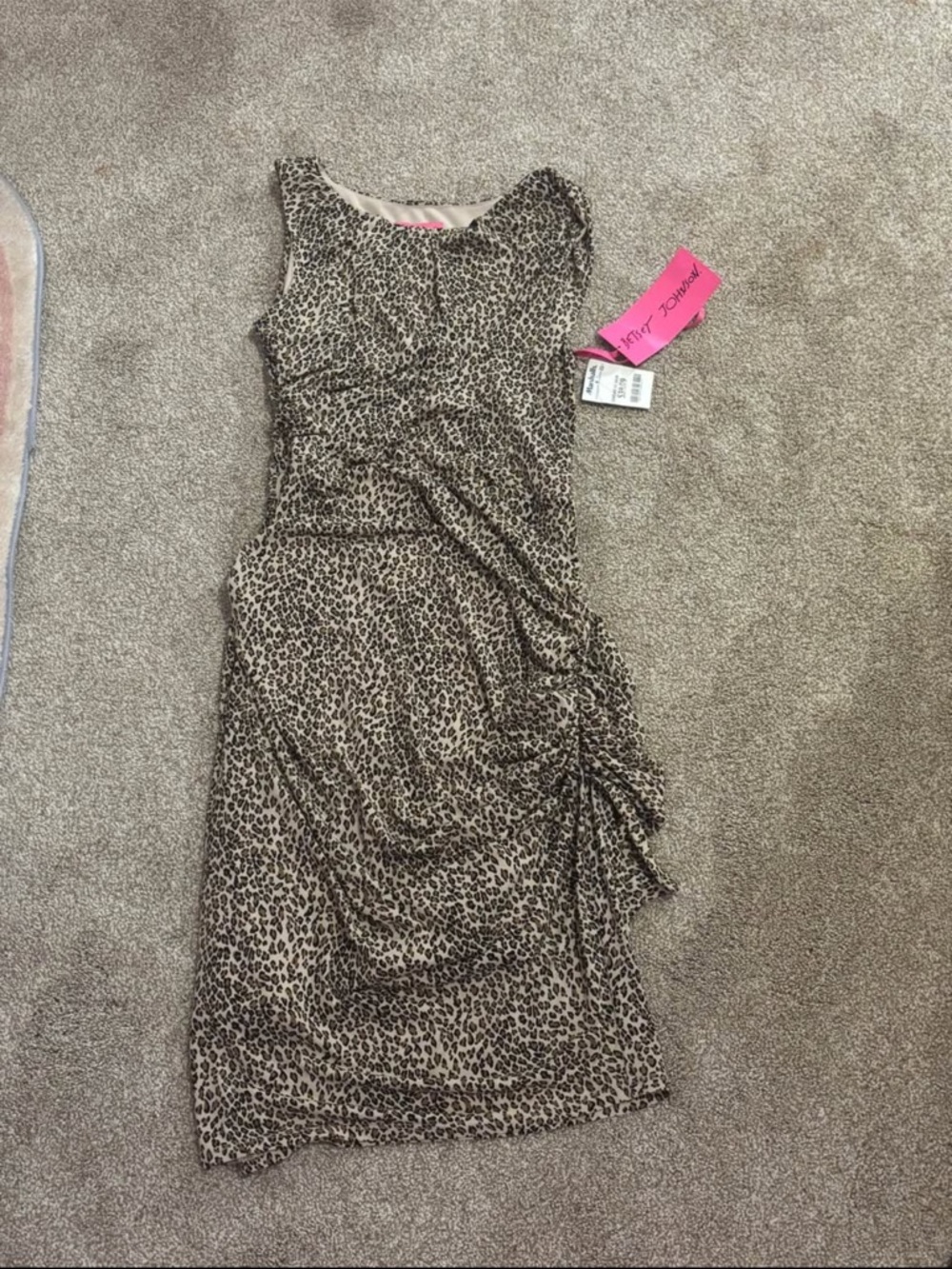 VINTAGE Y2K Betsey Johnson Leopard Print Ruched Midi Dress - Size L